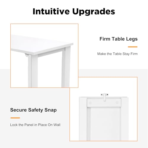 Wall Mounted Folding Table with Legs, Wood Wall Desk, Flip-up Dining Table, Foldable Desks for Small Spaces, Laundry, Dining Room, Bedroom, Home Office, 29.5" D x 15.7" W x 29" H, White