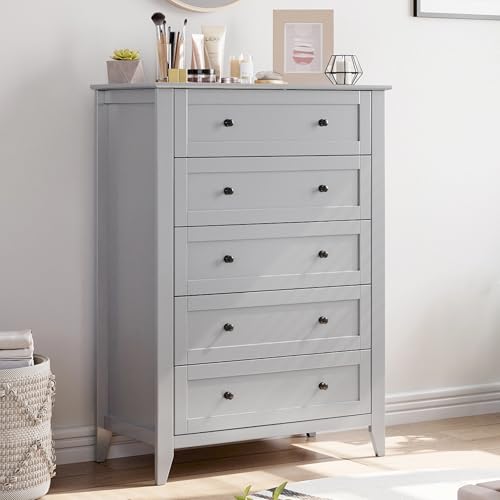 IDEALHOUSE 5 Chest of Drawers for Bedroom, 42.5'' Tall Drawer Dresser,Grey | Simply 5 Drawer Dresser for Hallway Entryway, 15.8"D x 31.5"W x 42.5"H, Lacquered Storage Organizer for Living Room - color: Grey, size: 15.8"D x 31.5"W x 42.5"H (5 Drawers)