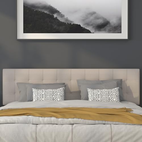 Quilted Tufted Upholstered King Size Headboard in Beige Fabric - color: Beige, size: King