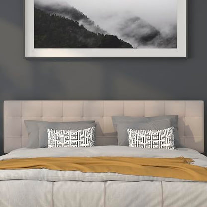 Quilted Tufted Upholstered King Size Headboard in Beige Fabric - color: Beige, size: King
