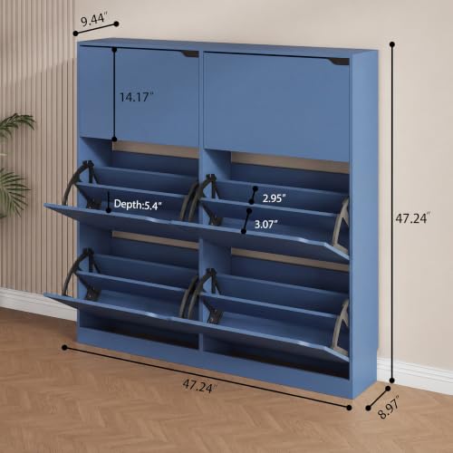 Blue Hidden Shoe Storage Cabinet for Entryway with 6 Flip Drawers | Slim & Narrow Design Saves Space, Adjustable Shelves Fit Various Shoes, Ventilation Reduces Odors, Anti-Tip Safety - color: Blue, size: Regular 6 Drawers