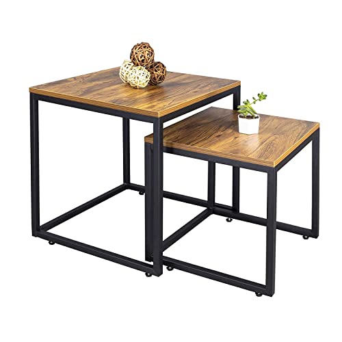 DIMAR GARDEN 2 Set Wood Nesting Coffee Tables,Side Table for Living Room,Steel Frame