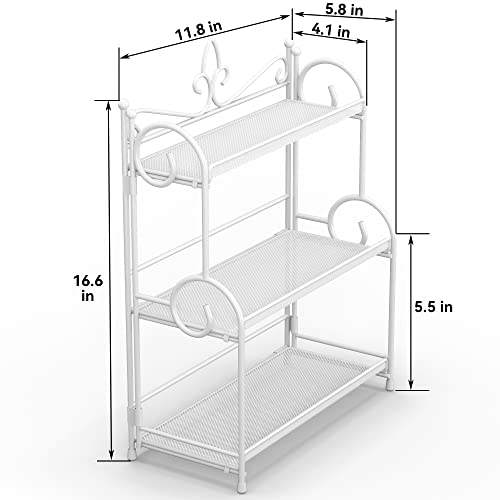 YIUKEA Bathroom Counter Organizer - Spice Rack Countertop 3 Tier Counter Shelf Organizer for Bathroom Kitchen Bedroom Foldable White - color: white