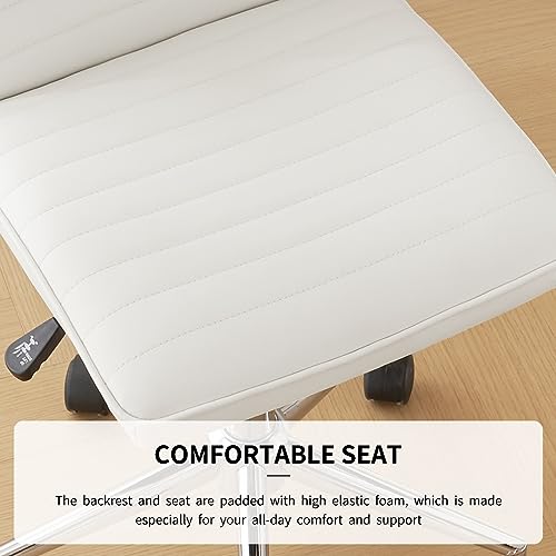 Furnimart Armless Swivel Rolling Desk Chair, Adjustable Faux Leather Vanity Chair with Gold Legs, Cute Task Chair with Wheels for Living Room Bedroom Studying Small Places (PU White) - color: Pu-white