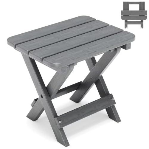 Folding Outdoor Side Table,Small HDPE Patio Table,All-Weather Compact Portable End Table for Patio,Porch,Pool,Grey,11.8" D x 15.7" W x 15.7" H - color: Grey