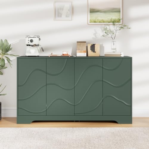 Godchoices 56" Sideboard Buffet Cabinet with Storage, Modern Accent Credenza with Wavy Doors & Adjustable Shelf, Console Cabinet for Kitchen,Living Room,Dining Room,Entryway,Hallway - color: 56" Green