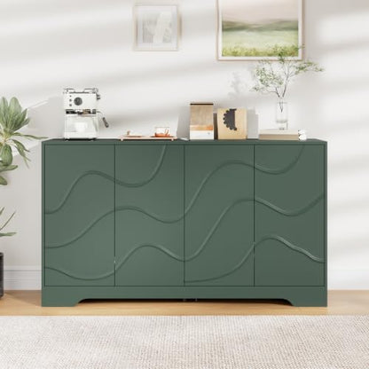 Godchoices 56" Sideboard Buffet Cabinet with Storage, Modern Accent Credenza with Wavy Doors & Adjustable Shelf, Console Cabinet for Kitchen,Living Room,Dining Room,Entryway,Hallway - color: 56" Green