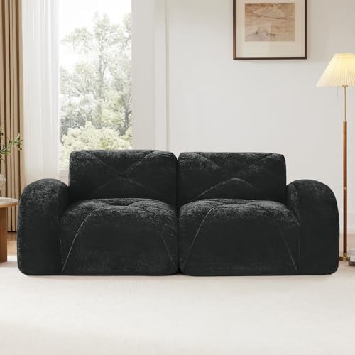 Black Loveseat Sectional Couches for Living Room, Velvet Fabric Boneless Couch in a Box, No Assembly Required Cloud Modular Sectional Sofa Love Seat, Foam Couch Compressed Sofa Set, Sofas para Sala - color: Black, size: 2 Seater