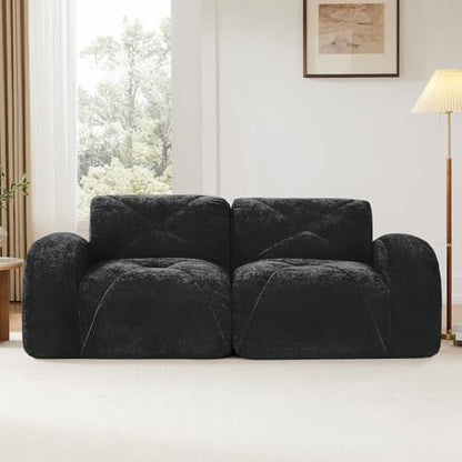 Black Loveseat Sectional Couches for Living Room, Velvet Fabric Boneless Couch in a Box, No Assembly Required Cloud Modular Sectional Sofa Love Seat, Foam Couch Compressed Sofa Set, Sofas para Sala - color: Black, size: 2 Seater
