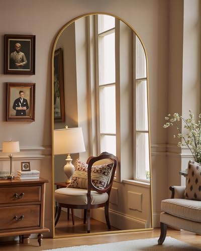Suidia Full Length Mirror, 71"x28" Floor Standing Mirror Freestanding, Full Body Mirrors with Stand for Bedroom, Hanging Mounted for Living Room Cloakroom, Gold, Arched Style - color: Gold, size: 71"L x 28"W, style: Arched Style