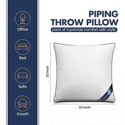Utopia Bedding 22x22 Throw Pillow Inserts, Decorative Pillows, Pack of 4 | Piping Throw Pillows, Plush & Supportive, Aesthetic Cushion Sham Stuffer for Sofa, Office, Couch & Bed, Set of 4, White - size: 22x22 Inch