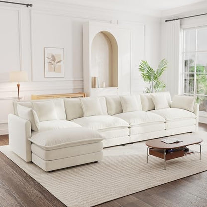 Modular Sectional Sofa, 146.5 Inch L Shaped Couch Set for Living Room, 4-Seater Comfy Cloud Couches with Movable Ottoman, DIY Combination, Chenille, Beige - color: Beige, size: 146.5 Inch- L