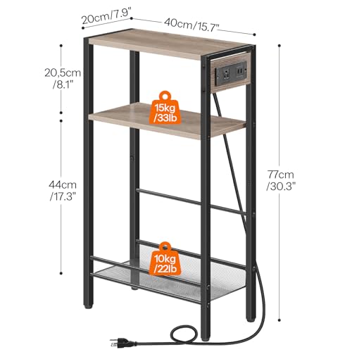 HOOBRO 15.7" Narrow Console Table with Charging Station, 3 Tier Entryway Table for Small Space, Behind Couch Table, Sofa Table, for Entryway, Hallway, Living Room, Greige and Black BG42UXG01 - color: Greige + Black