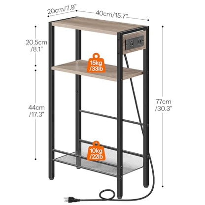 HOOBRO 15.7" Narrow Console Table with Charging Station, 3 Tier Entryway Table for Small Space, Behind Couch Table, Sofa Table, for Entryway, Hallway, Living Room, Greige and Black BG42UXG01 - color: Greige + Black