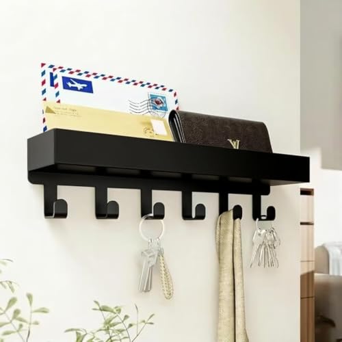 Wall Mounted Key Hanger with Shelves - Decorative Mailing Organizer with Key Hook for Entrance Entrance, Frosted Wood with Mounting Hardware (Black, 9.64" W x 2.36" H x 2.75" L, 6) - color: Black, size: 9.64" W x 2.36" H x 2.75" L