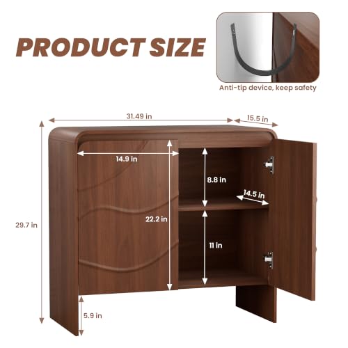 Godchoices 31.5'' Small Sideboard Buffet Cabinet with Storage,Modern Farmhouse Accent Credenza with Wavy Doors & Adjustable Shelf, Console Cabinet for Kitchen,Living Room,Dining Room,Entryway,Hallway - color: Walnut