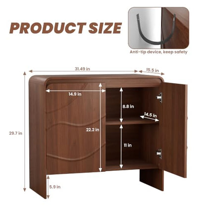 Godchoices 31.5'' Small Sideboard Buffet Cabinet with Storage,Modern Farmhouse Accent Credenza with Wavy Doors & Adjustable Shelf, Console Cabinet for Kitchen,Living Room,Dining Room,Entryway,Hallway - color: Walnut