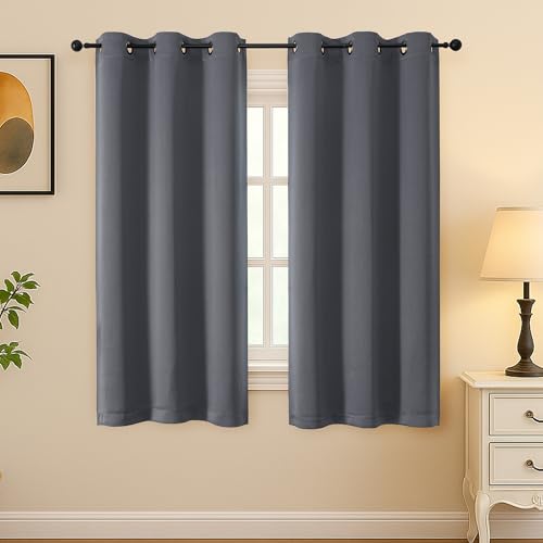 Simplebrand Grommet Blackout Curtains for Bedroom 63 Inch Length 2 Panels Set, Thermal Insulated Energy Saving Curtains for Kids Room, Solid Nursery Window Treatment Drapes, Dark Grey, W40 x L63 - color: Grey, size: 40"W x 63"L (Pack of 2)