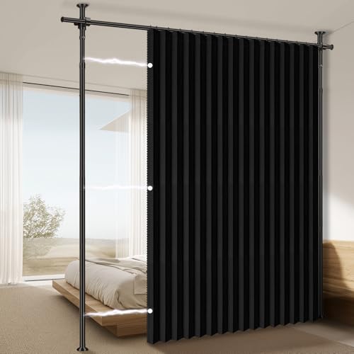 100% Blackout Room Divider Curtains Sets Black 1 Panel W100 x L96in No Drill Curtain Rods(H) 43-120×(W) 35-100 in for Bedroom Privacy Partition Separator - color: Black, size: 100"W x 96"L (Pack of 1)