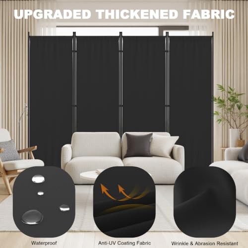 4 Panel Room Divider, 6FT Folding Privacy Screens(Black, 4 Panel-88'') | Portable Partition Room Dividers, Freestanding Wall Divider for Office, Studio, Room Separation - color: Black