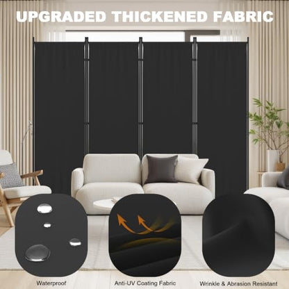 4 Panel Room Divider, 6FT Folding Privacy Screens(Black, 4 Panel-88'') | Portable Partition Room Dividers, Freestanding Wall Divider for Office, Studio, Room Separation - color: Black