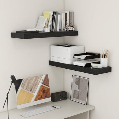 Deep Floating Shelves, 36'' x 12'' Black Shelves for Wall Set of 2 | Invisible Brackets, Engineered Wood, Mounting Hardware Included, 55LBS, Bathroom, Laundry Room, Kitchen, Living Room - color: Black, size: 35.6W x 11.6D x 2H, 2 Pack