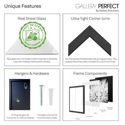 Gallery Perfect 12-Piece Black Photo Frame Set with Hanging Template - 12x12 Picture Frame Matted to 8x8 - Gallery Wall Kit - color: Black