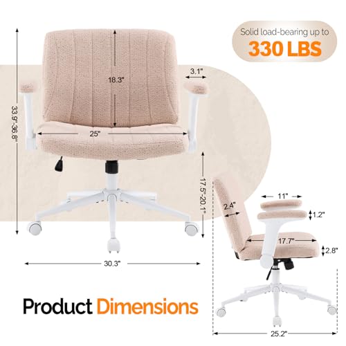 VINGLI Criss Cross Chair with Adjustable Flip-Up Arms,Cross Legged Chair with Wheels,Extra Wide Office Chair,Desk Chair for Home Office,Vanity,Bedroom, Apartment,Starry Chenille,Pink - color: Pink