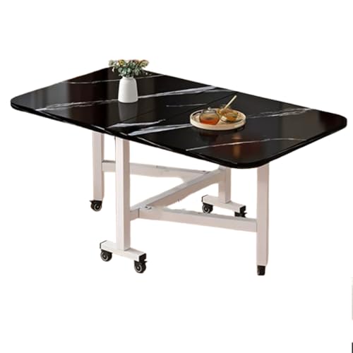 Wooden Foldable Dining Table With 6 Wheels,space Saving Kitchen Table For Small Space,rectangular Expandable Drop Leaf Dining Table For Dining,Living Room,Apartment,BlackMarble White,39.4"W - color: Black Marble + White, size: 23.6"Dx39.4"Wx29.5"H