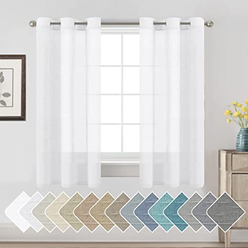 H.VERSAILTEX Linen Curtains Nickel Grommet Natural Linen Semi-Sheer Curtains 2 Panels Privacy Added Premium Soft Rich Material Drapes for Bedroom/Living Room - 37x63 - Inch - Pure White - color: Pure White, size: 37"W x 63"L (Pack of 2)