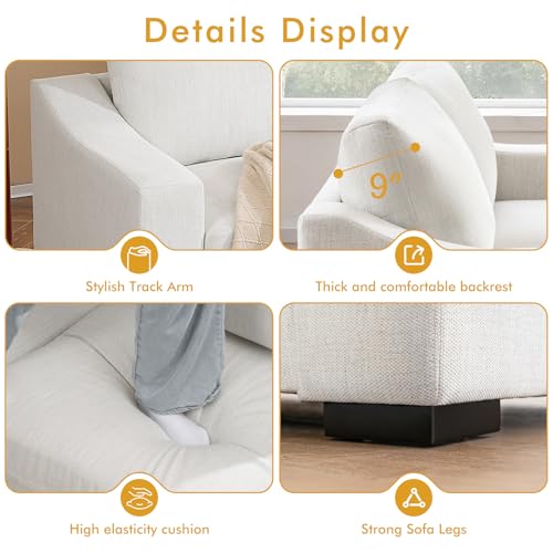 Oversized Sofa Bed, Upholstered Chaise Lounge Comfy Sleeper Sofa with Soild Wood Frame, Deep Seat Sofa Couch for Living Room Bedroom Apartment, Linen, White - color: White, size: 85 Inch - Sofa Bed