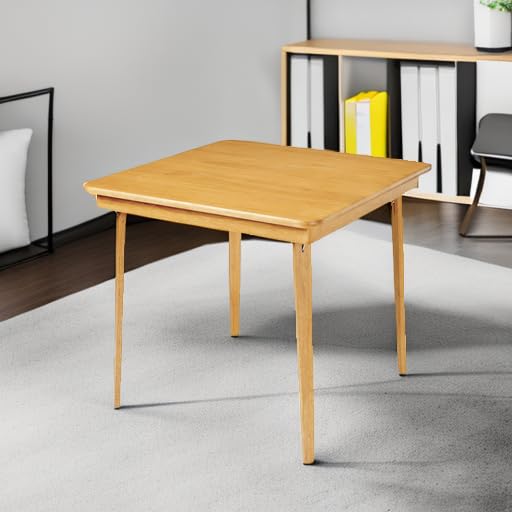Stakmore Classic Straight Edge Square Wood Folding Table, 32x32, Oak | Foldable Card Table, Wooden Tabletop Furniture for Cards, Board Games & Dining - color: Light Brown