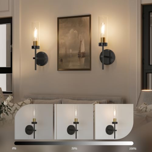 Black Gold Battery Operated Wall Sconce Set of 2, Wireless Wall Sconces with Remote, Rechargeable 3000K Dimmable Wall Light for Bedroom Living Room Bathroom Hallway Entryway Stairwell - color: Black Gold, size: 2 Pack
