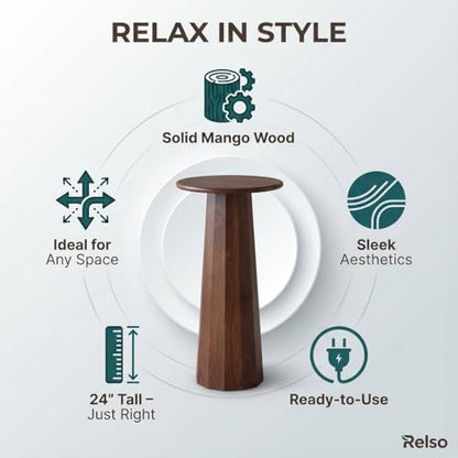 Relso Enteka Solid Mango Wood End Table – 24" Tall Accent Side Table with Walnut Finish | Handcrafted Coffee Table, No Assembly Required | Perfect for Modern Living Rooms, Farmhouses, Small Spaces - color: Enteka Walnut