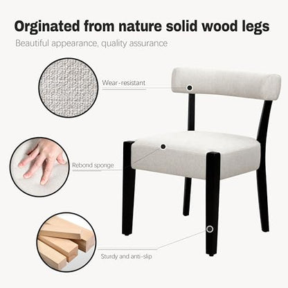 RNKSFX Modern Dining Chairs Set of 2, Upholstered Kitchen & Dining Room Chairs, Mid Century Modern Wooden Dining Chairs Oversized Sturdy Fabric Rounded Chairs Curved Back, Black and Beige - color: Black + Beige