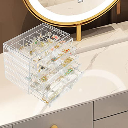 Weiai Clear Acrylic Jewelry Organizer Box 90 Adjustable Grids for Earrings Rings - size: 5 Drawers