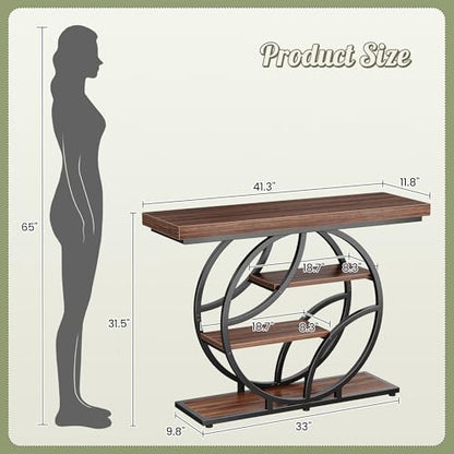 Huuger 41.3 Inch Entryway Table, Console Table with Shelves, Sofa Table | Modern Entrance Table, Console Tables for Entryway, Hallway, Entrance, Foyer, Living Room, O-Shaped Accent Table, Dark Walnut - color: Dark Walnut, size: 11.8"D x 41.3"W x 31.5"H