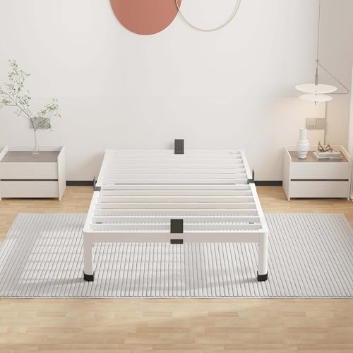 ROIL 10 Inch White Twin Bed Frame Low Profile with Rounded Corner | Easy Assembly, Noise Free, 3500LBS Load Capacity, 4 Mattress Baffles, Heavy Duty Steel, No Box Spring Needed, Rubber Pads - size: Twin, style: 10 Inch White