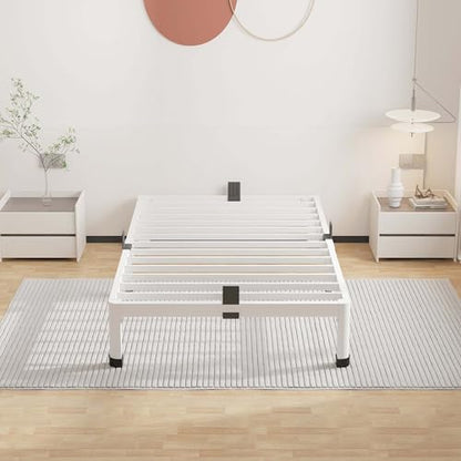 ROIL 10 Inch White Twin Bed Frame Low Profile with Rounded Corner | Easy Assembly, Noise Free, 3500LBS Load Capacity, 4 Mattress Baffles, Heavy Duty Steel, No Box Spring Needed, Rubber Pads - size: Twin, style: 10 Inch White