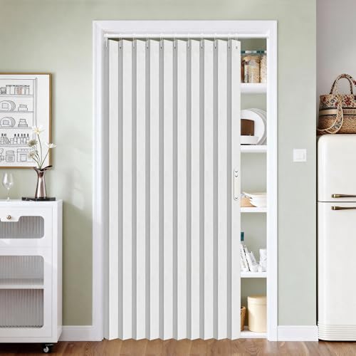 Vatge Door Curtains for Doorways, Accordion Style Curtain for Closet Doors, Temporary Doors for A Room Privacy, 1 Panel with Tieback, W52 x L78, Stone White - color: Stone White, size: 52"W x 78"L (Pack of 1)