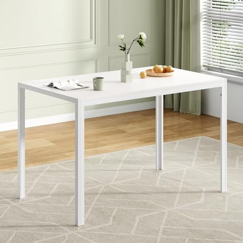 Farini White Dining Table for 4-6 Person,47"" Rectangular Wooden Dining Table Top and Metal Frame for Home Kitchen Dining Desk (47 inch,White), DT003 - color: White, size: Rectangle