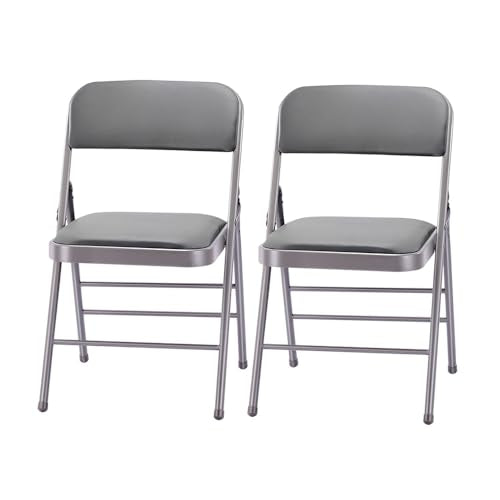 Pack of 2 (Fabric/Vinyl) Steel Frame Metal Foam Padded Folding Chairs (Black, Gray, White) (2-Pack - Vinyl Gray) - color: 2-pack - Vinyl Gray