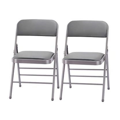 Pack of 2 (Fabric/Vinyl) Steel Frame Metal Foam Padded Folding Chairs (Black, Gray, White) (2-Pack - Vinyl Gray) - color: 2-pack - Vinyl Gray