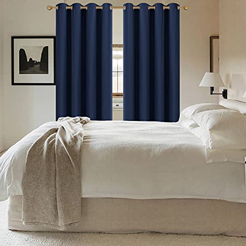 Diraysid Navy Blue Grommet Blackout Curtains for Bedroom Thermal Insulated Room Darkening Curtains Drapes, 52 x 54 inch, 2 Panels - color: Navy Blue, size: 52"W x 54"L (Pack of 2)