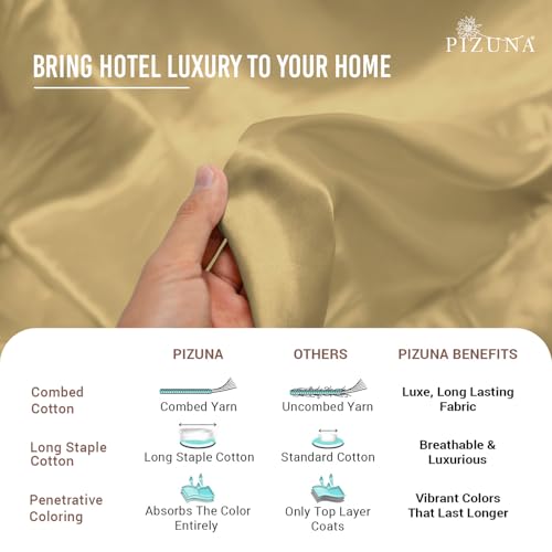 Pizuna 100% Cotton Full Duvet Cover Set 400 Thread Count Tan | Long Staple Combed Cotton Sateen Weave 3 Piece Luxurious Cool Full Comforter Cover with Hidden Button Closure - color: 110 Tan, size: Full