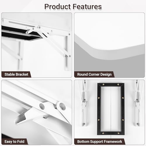 Neoaider Wall Mounted Folding Desk 23.6” x 15.7”, White | Drop Down Table with Metal Collapsible Brackets, Folding Wall Table for Small Spaces, Home, Office, Kitchen, Laundry Room - color: White, size: 23.6" x 15.7"