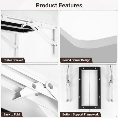 Neoaider Wall Mounted Folding Desk 23.6” x 15.7”, White | Drop Down Table with Metal Collapsible Brackets, Folding Wall Table for Small Spaces, Home, Office, Kitchen, Laundry Room - color: White, size: 23.6" x 15.7"