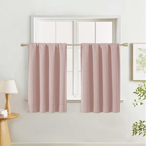 Blush Pink Kitchen Curtains 36 Inch Length 2 Panels, Soft Privacy Window Short Curtains, Thermal Insulated Rod Pocket Curtain Tiers for Bedroom Bathroom Small Windows, 40" W x 36" L - color: Blush Pink, size: 40"W x 36"L (Pack of 2)