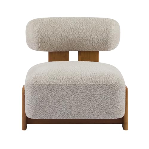 Christopher Knight Home Jillian Modern Boucle Upholstered Accent Chair, Armless Living Room Single Lounge Sofa, Comfy Reading Chair for Bedroom, Low Profile Chair, Almond Beige+Brown