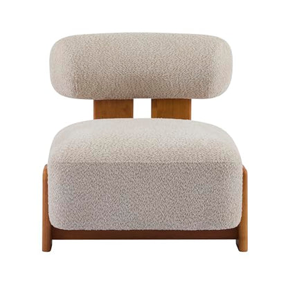 Christopher Knight Home Jillian Modern Boucle Upholstered Accent Chair, Armless Living Room Single Lounge Sofa, Comfy Reading Chair for Bedroom, Low Profile Chair, Almond Beige+Brown